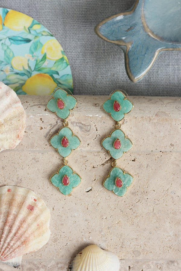 Boucles pendantes dorées Janyce amazonite