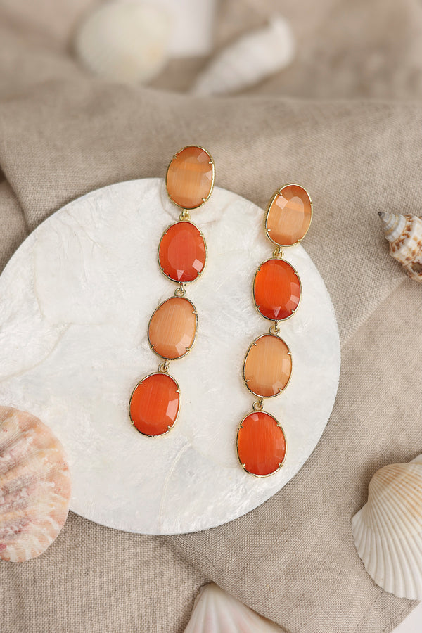 Boucles pendantes dorées Adrienne orange