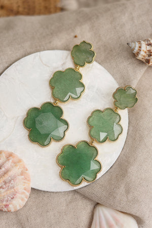 Boucles pendantes dorées Tharia aventurine