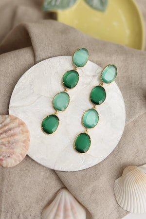 Boucles pendantes dorées Adrienne vert d'eau