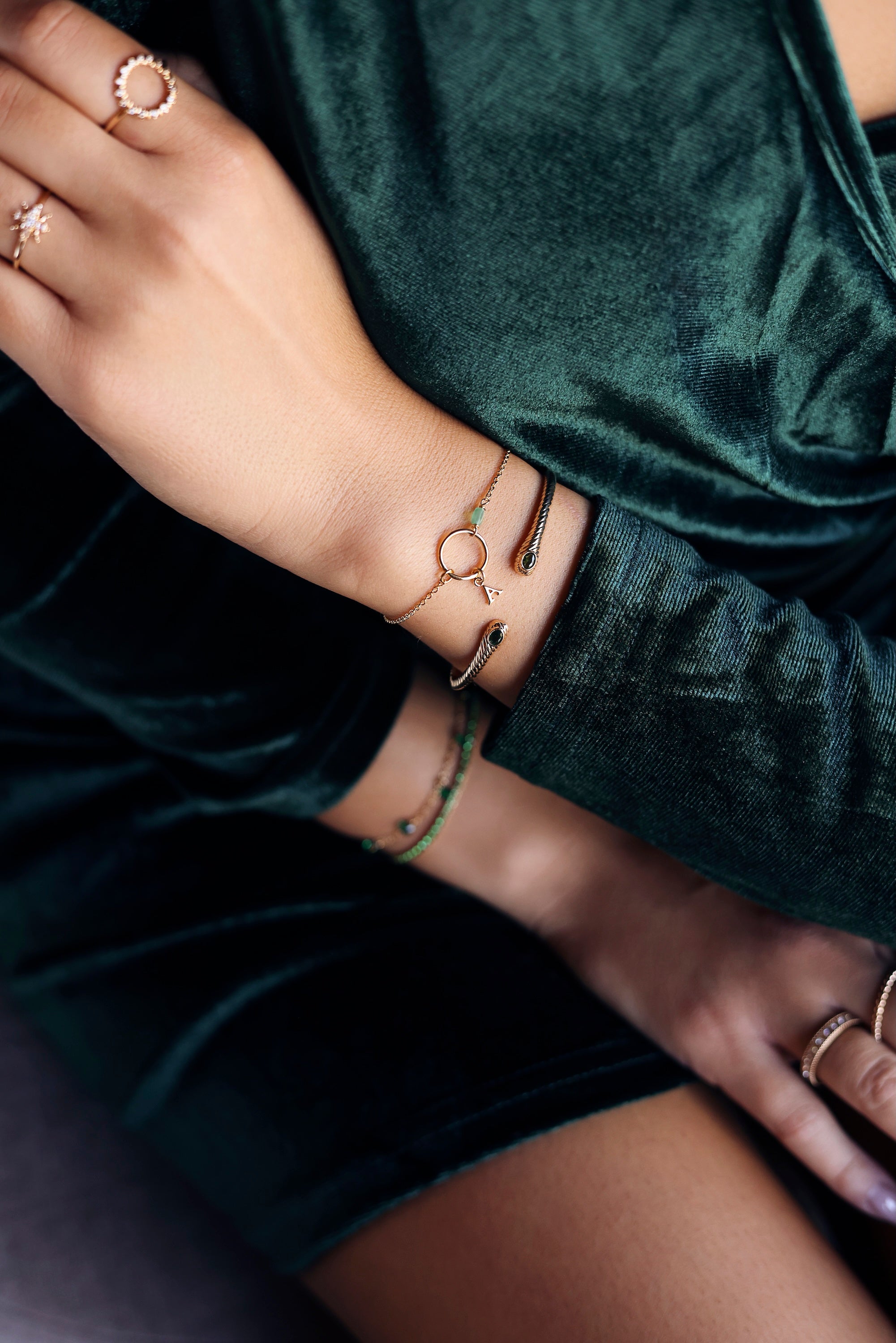Bracelet personnalisable doré pour initiales et charms Laila aventurine