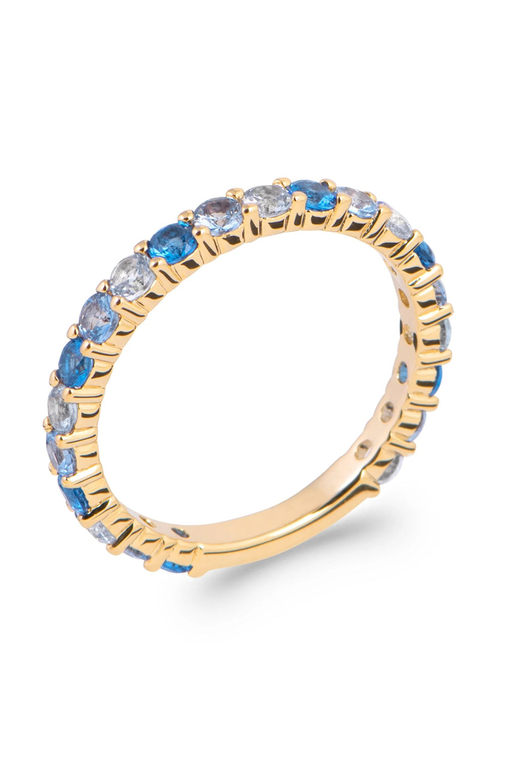 Bague dorée zircons Géraldine bleu - Bijou photographié sur fond blanc