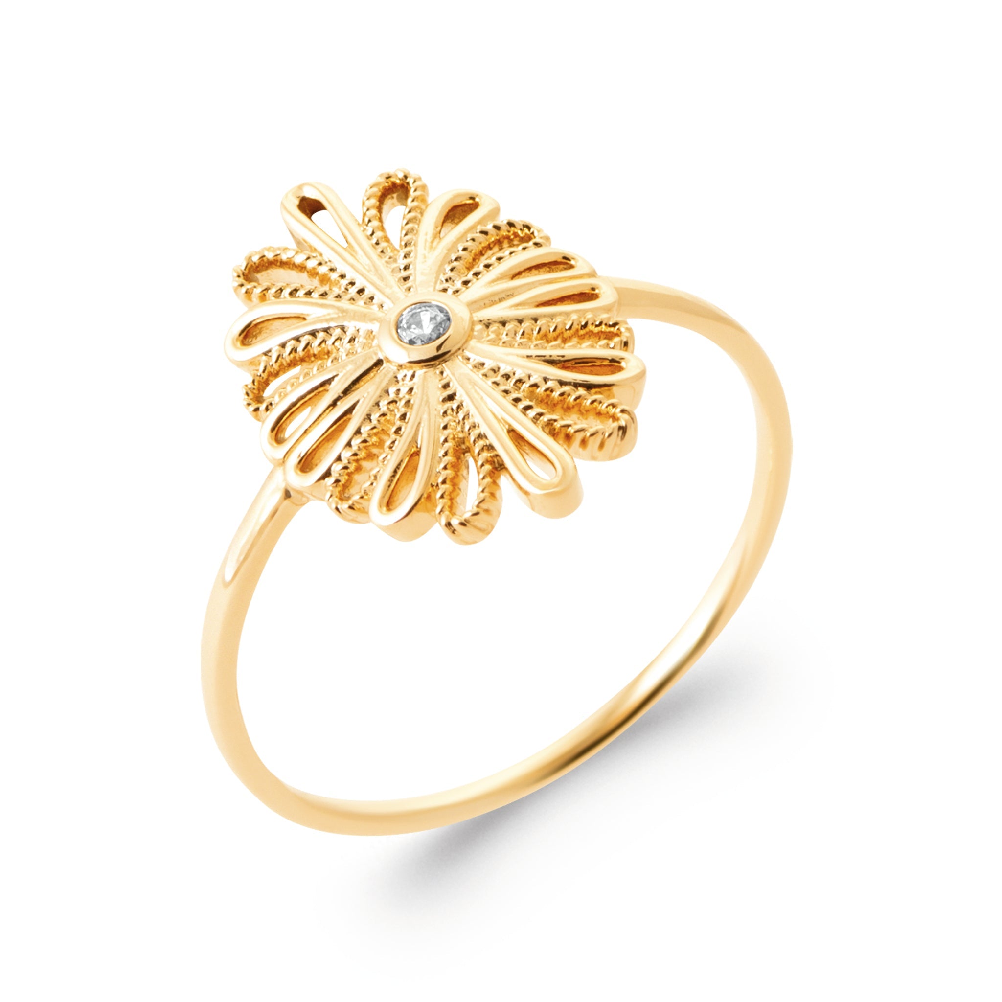 Bague dorée zircon SHAAN - Bijou photographié sur fond blanc