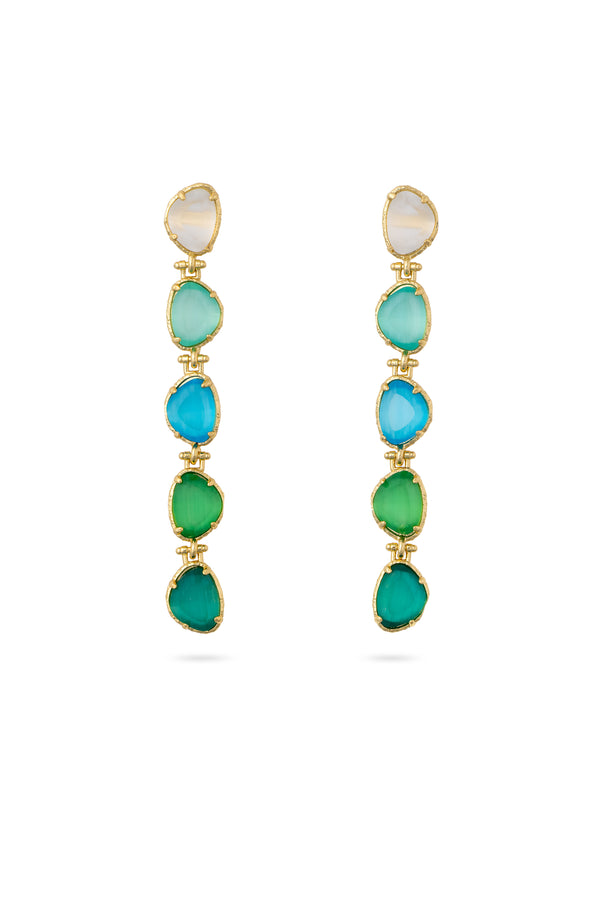Boucles pendantes dorées Madly M vertes et bleues