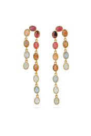  Boucles d'oreilles pendantes dorées Rosella pastel ornées de pierres naturelles  - Bijou sur fond blanc