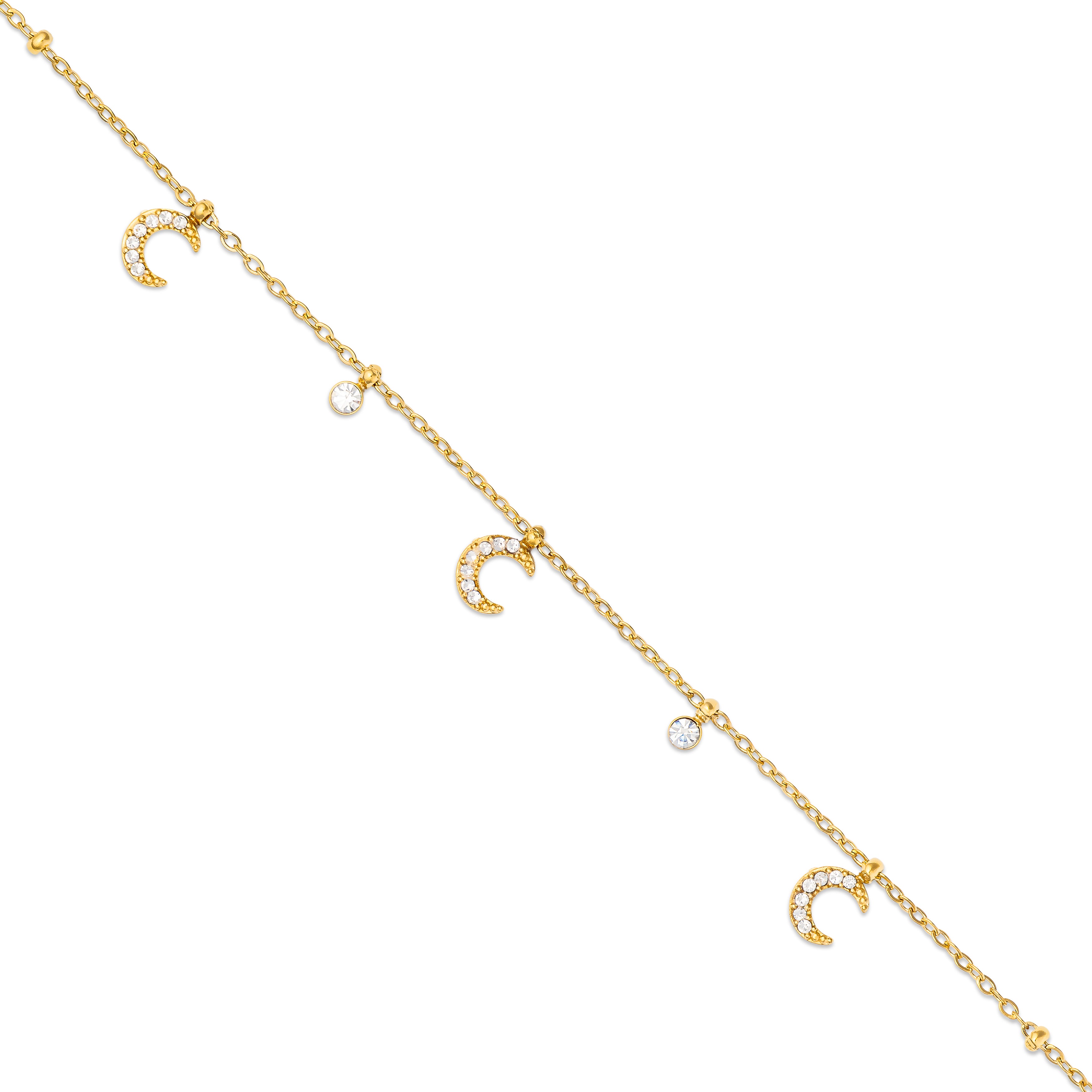 Bracelet doré Davia lune orné de pendentifs sertis de zircons - Bijou photographié sur fond blanc
