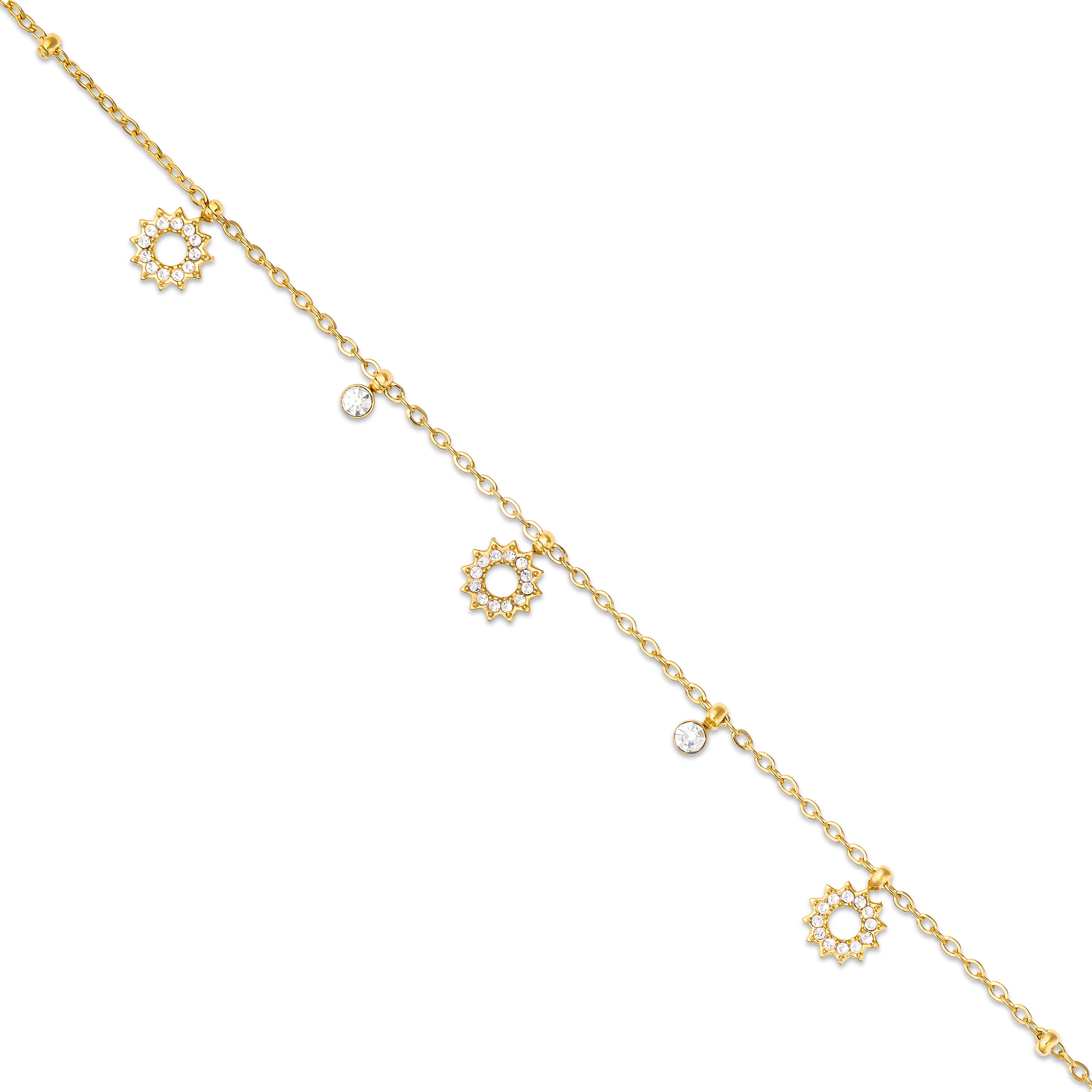 Bracelet doré Davia soleil orné de pendentifs sertis de zircons - Bijou photographié sur fond blanc