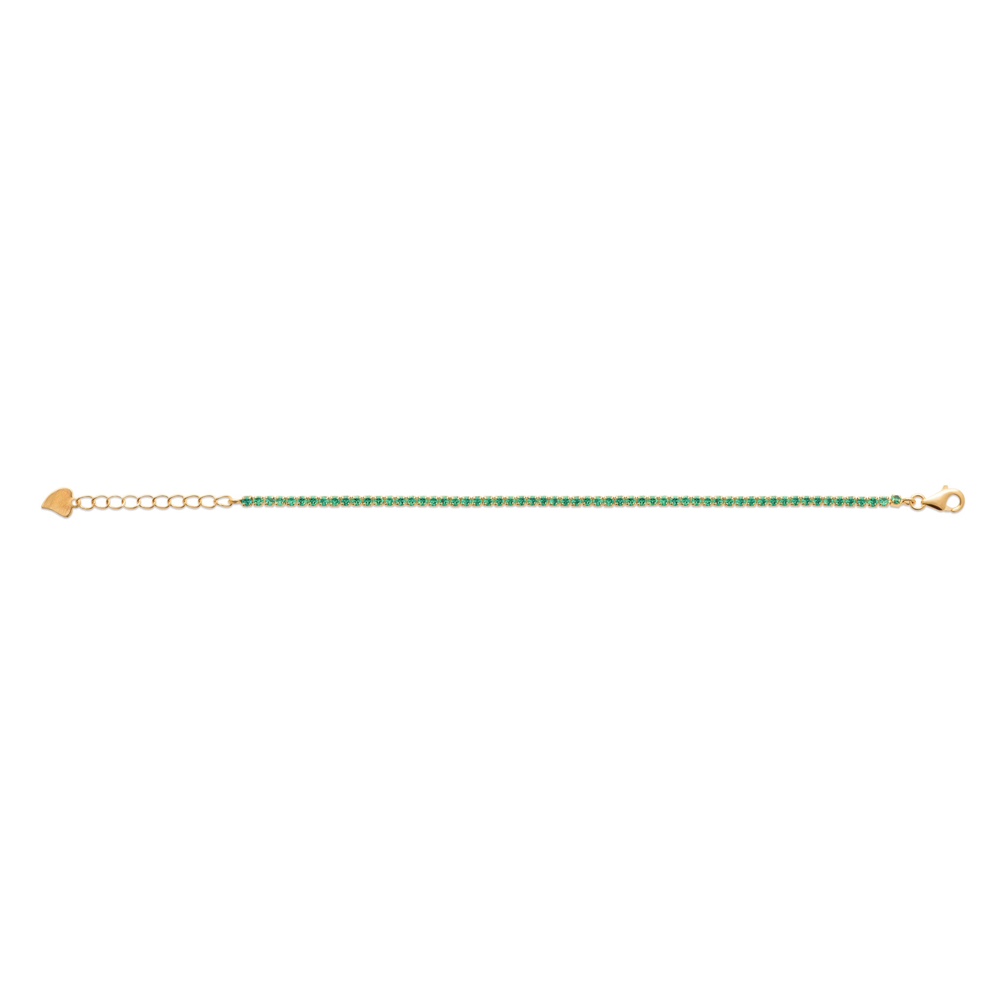 Bracelet tennis dore Felicia serti de zircons verts - Bijou photographié sur fond blanc