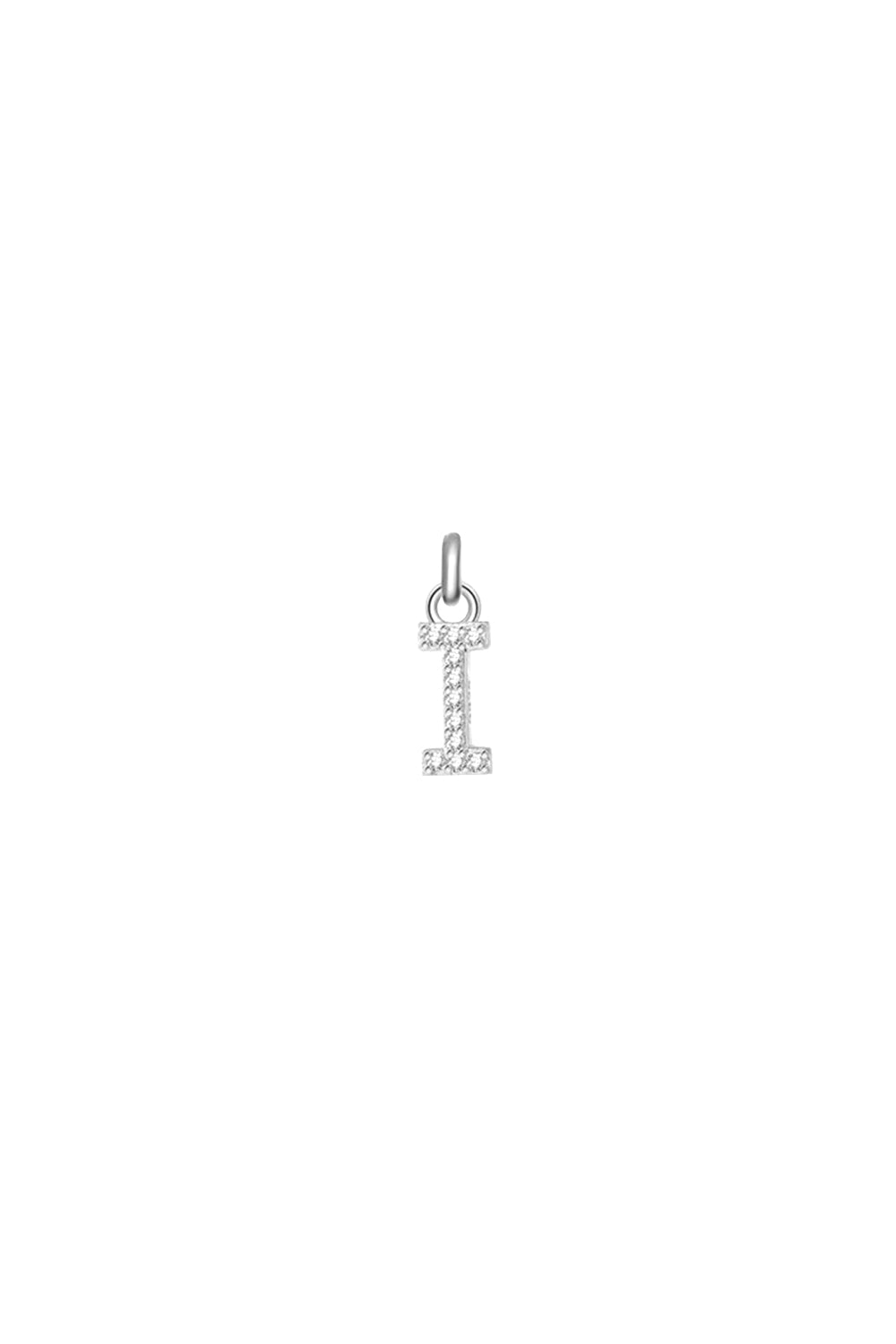 Charm argent zircons lettre I - Bijou photographié sur fond blanc