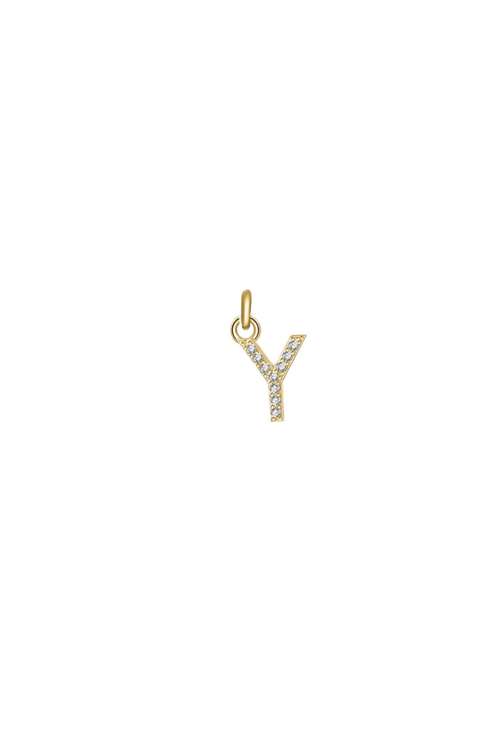 Charm doré zircons lettre Y - Bijou photographié sur fond blanc