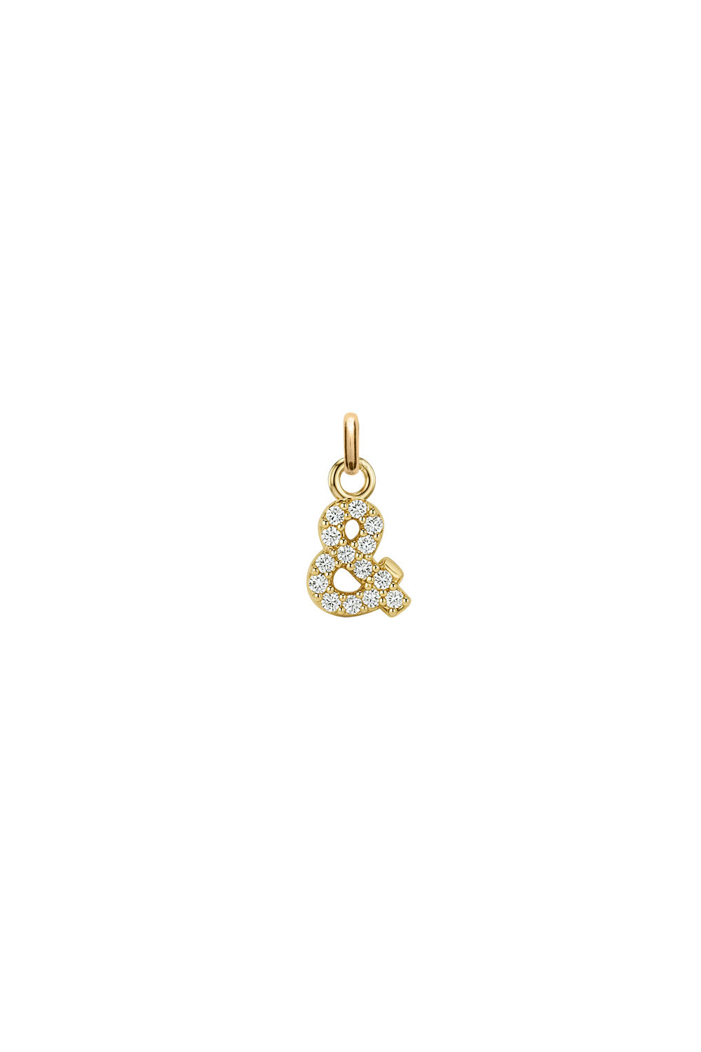 Charm doré zircons lettre and - Bijou photographié sur fond blanc