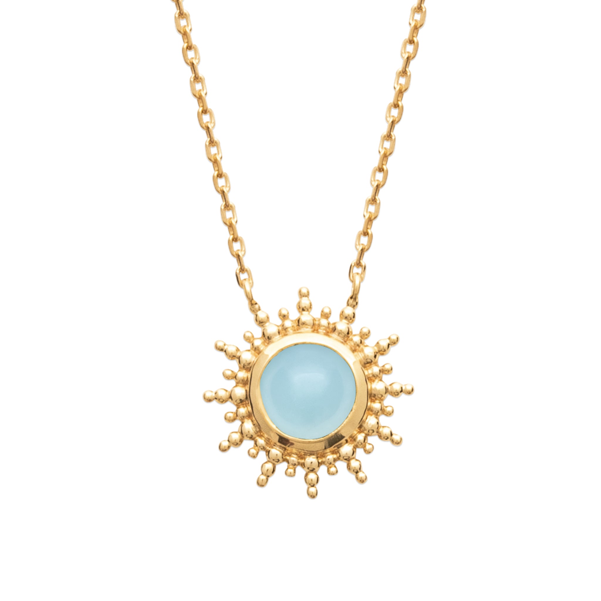 Collier doré Buffy aigue marine soleil - Bijou photographié sur fond blanc