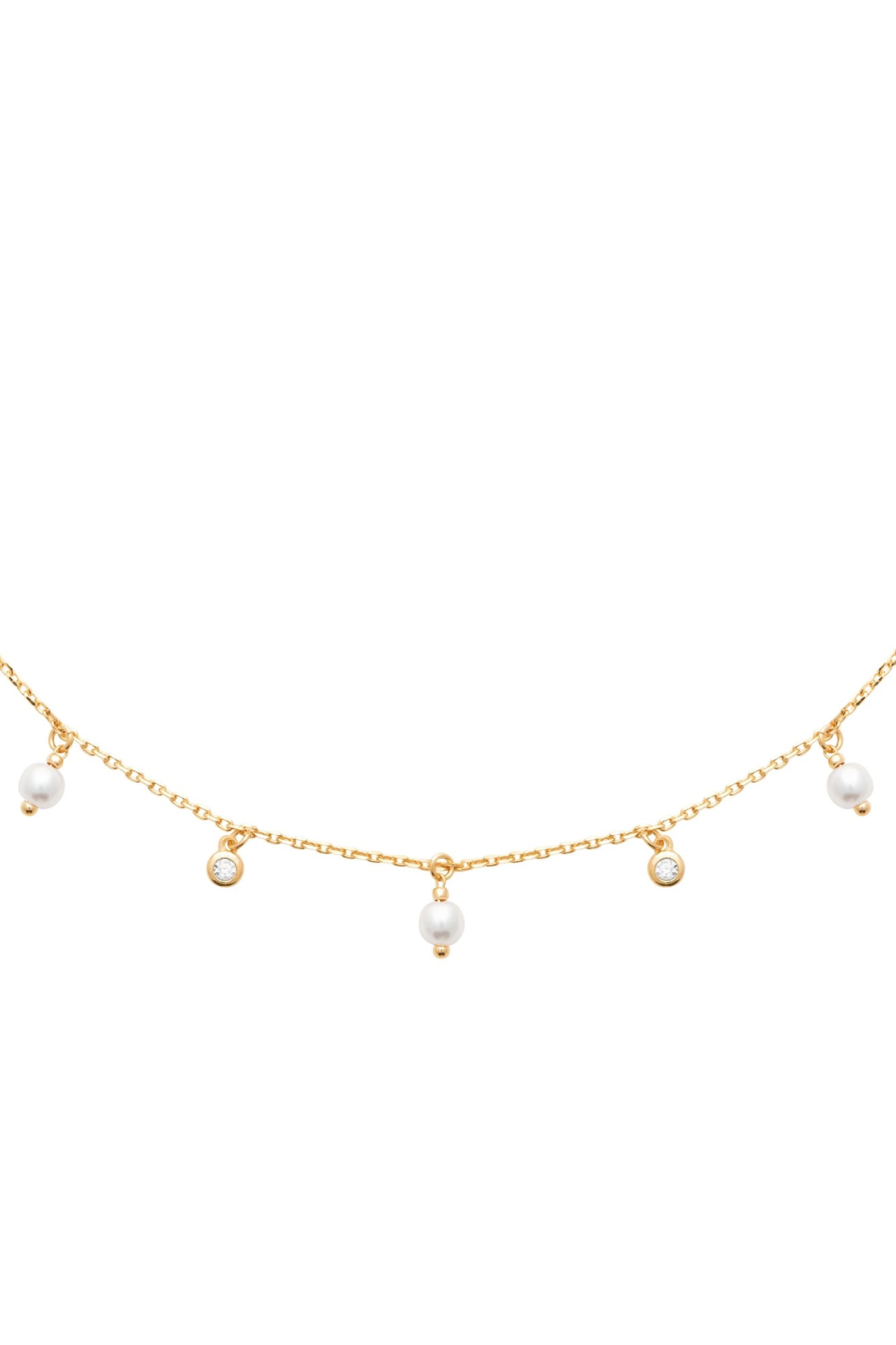 Collier doré pampilles nacres et zircons Célina - Bijou photographié sur fond blanc
