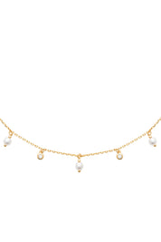 Collier doré pampilles nacres et zircons Célina - Bijou photographié sur fond blanc