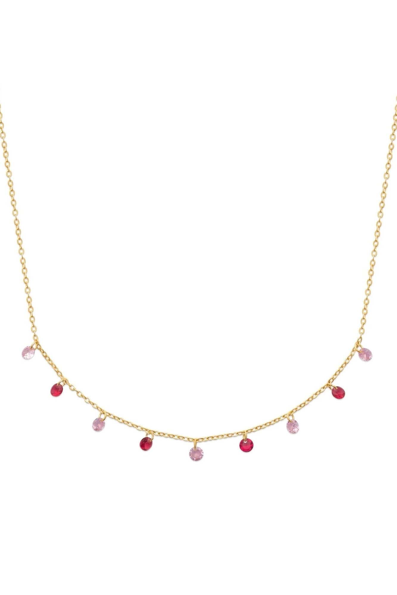 Collier doré Lise pampilles zircons rose - Bijou photographié sur fond blanc