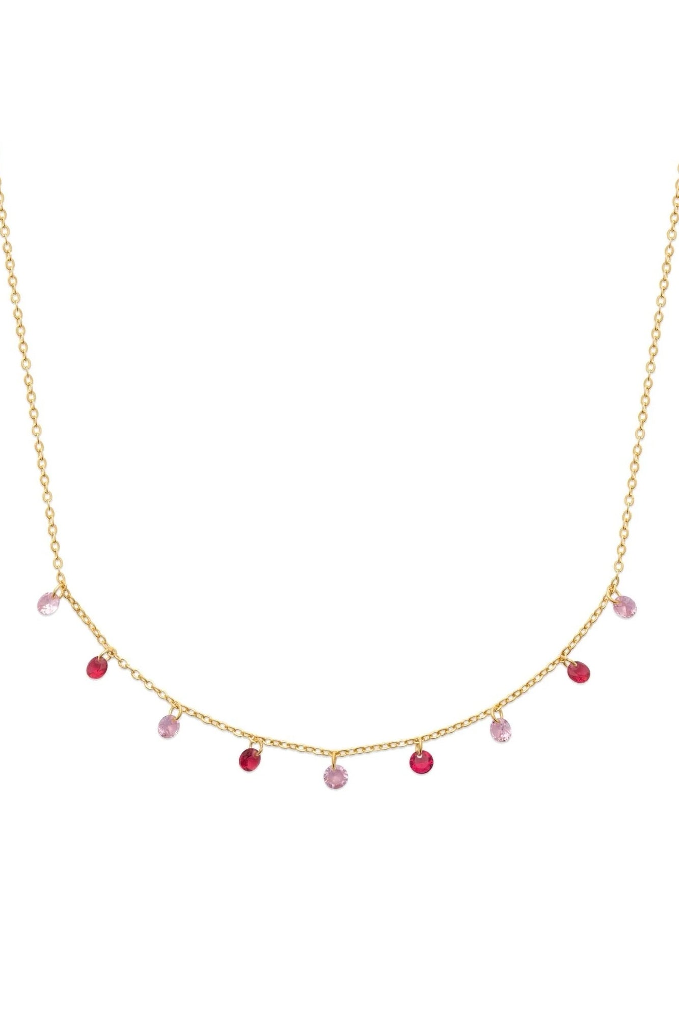 Collier doré Lise pampilles zircons rose - Bijou photographié sur fond blanc
