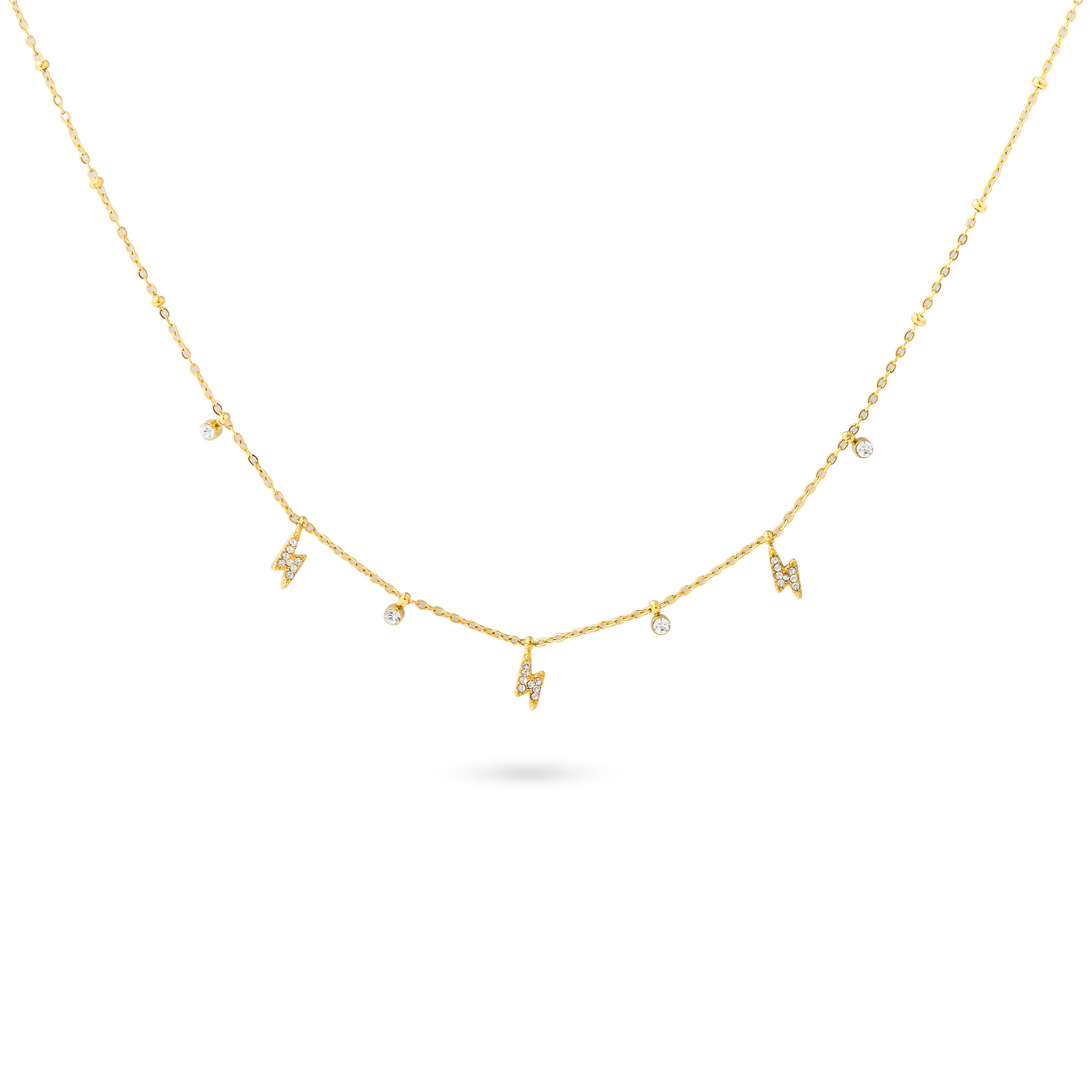 Collier doréDavia éclair orné de pendentifs sertis de zircons - Bijou photographié sur fond blanc
