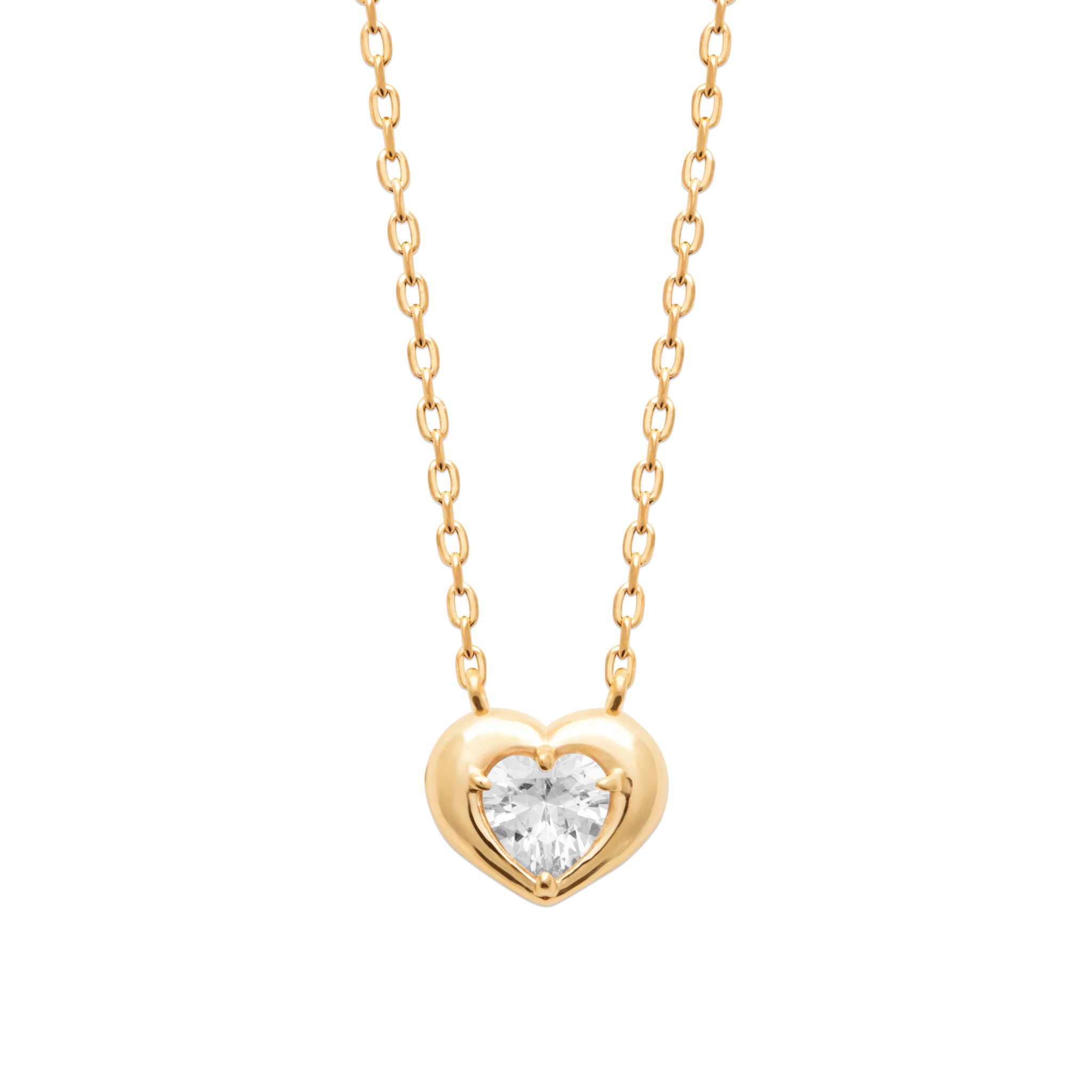 Collier doré AMANDINE en laiton doré 3 microns cœur et zircon - Collection Cérémonie - Bijou photographié sur fond blanc