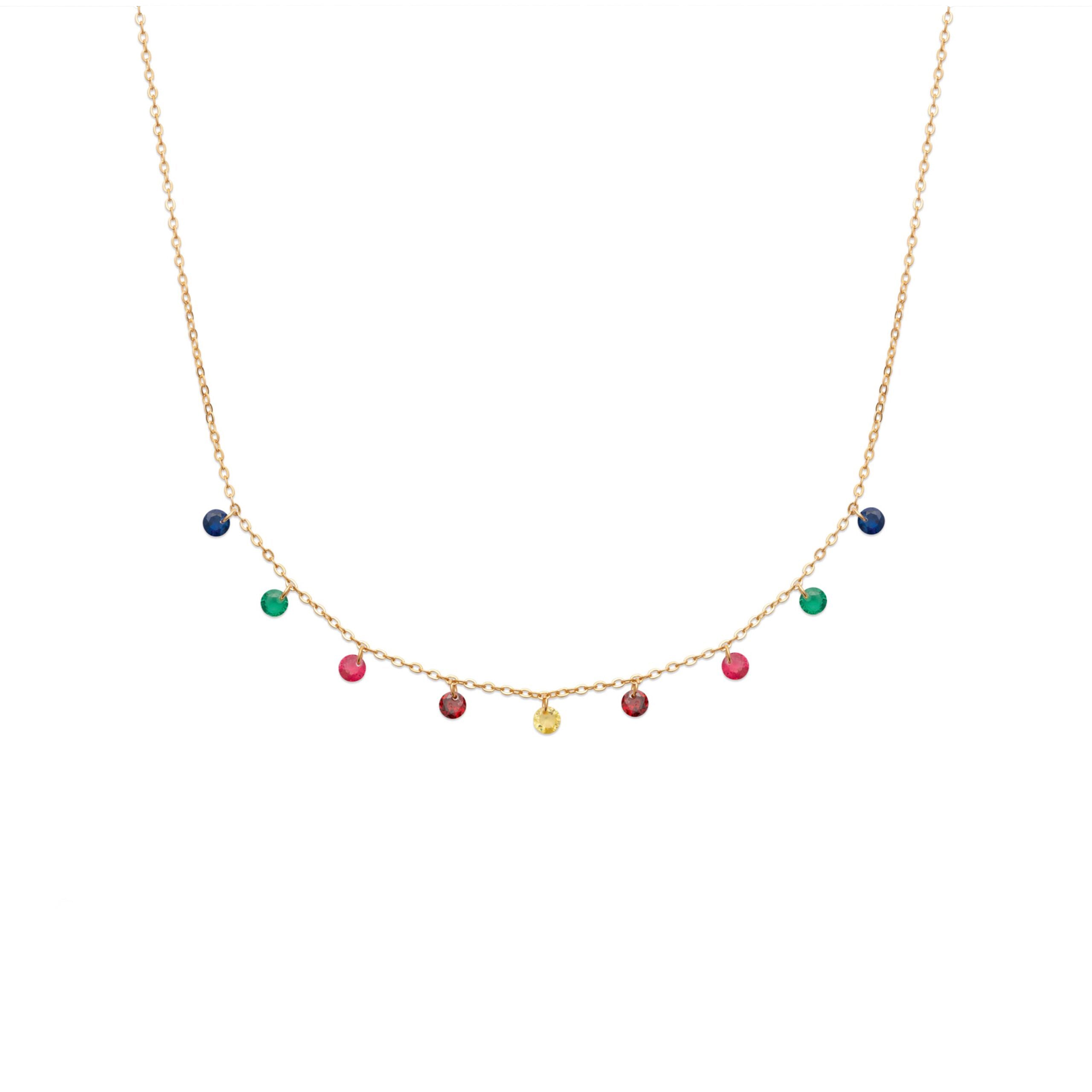 Collier doré Aviva avec des zircons multicolore - Bijou photographié sur fond blanc 