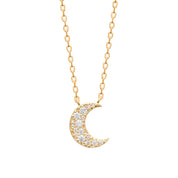 Collier doré Luna avec zircons et un pendentif lune - Bijou photographié sur fond blanc 