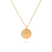 Collier Mantra Lune laiton doré 3 microns laiton doré 3 microns imaginé et créé par Chloé Rose - Bijou photographié sur fond blanc
