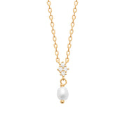 Collier doré TAMY en laiton doré 3 microns avec zircons et nacres - Collection Cérémonie - Bijou photographié sur fond blanc