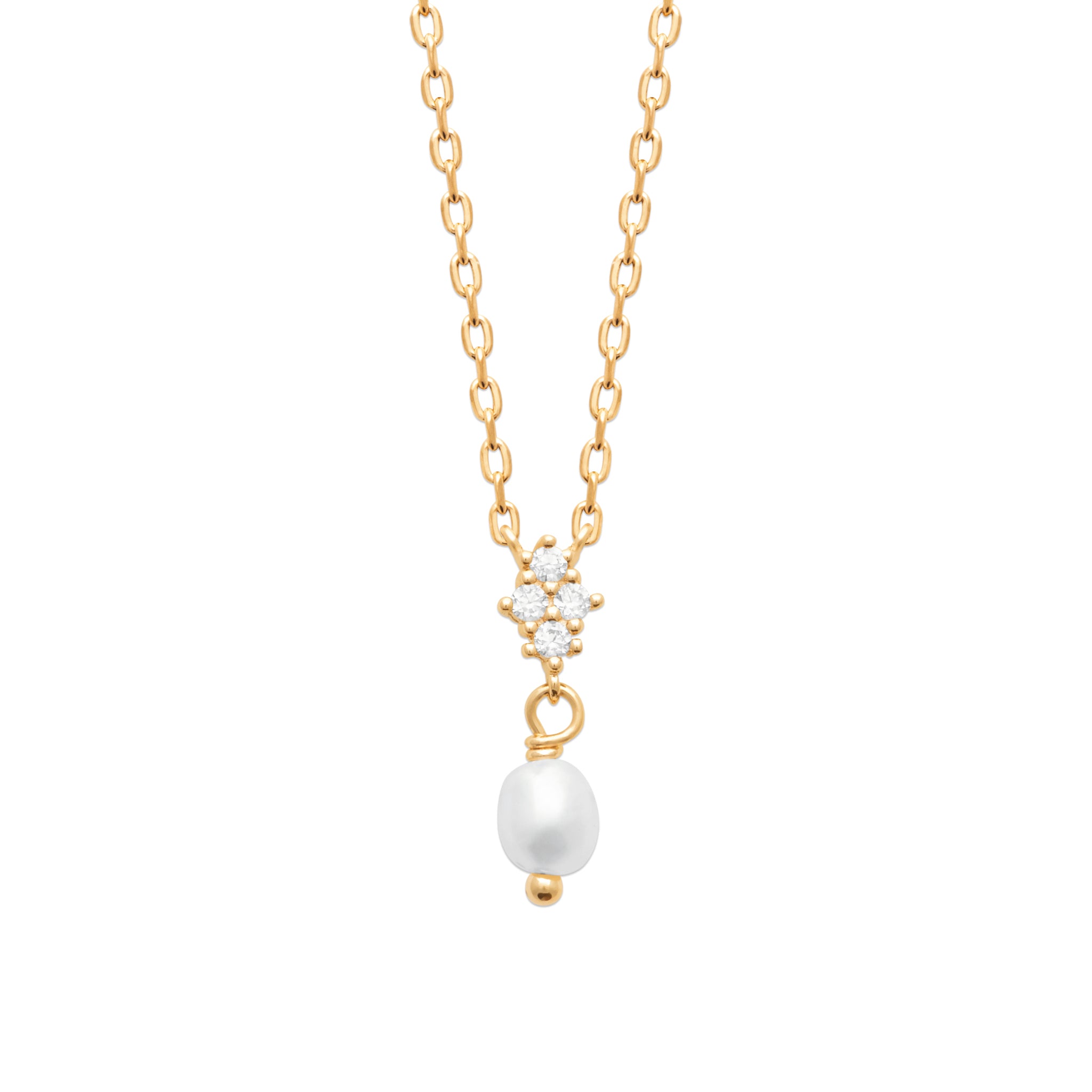 Collier doré TAMY en laiton doré 3 microns avec zircons et nacres - Collection Cérémonie - Bijou photographié sur fond blanc