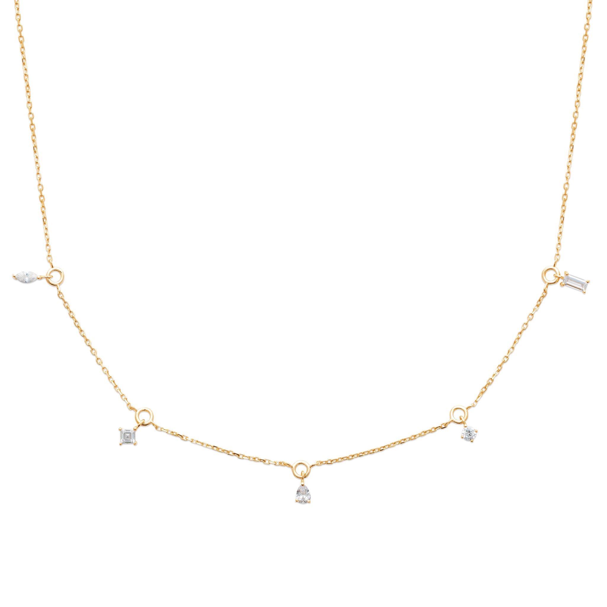 Collier doré pampilles zircons Catherine - Bijou photographié sur fond blanc