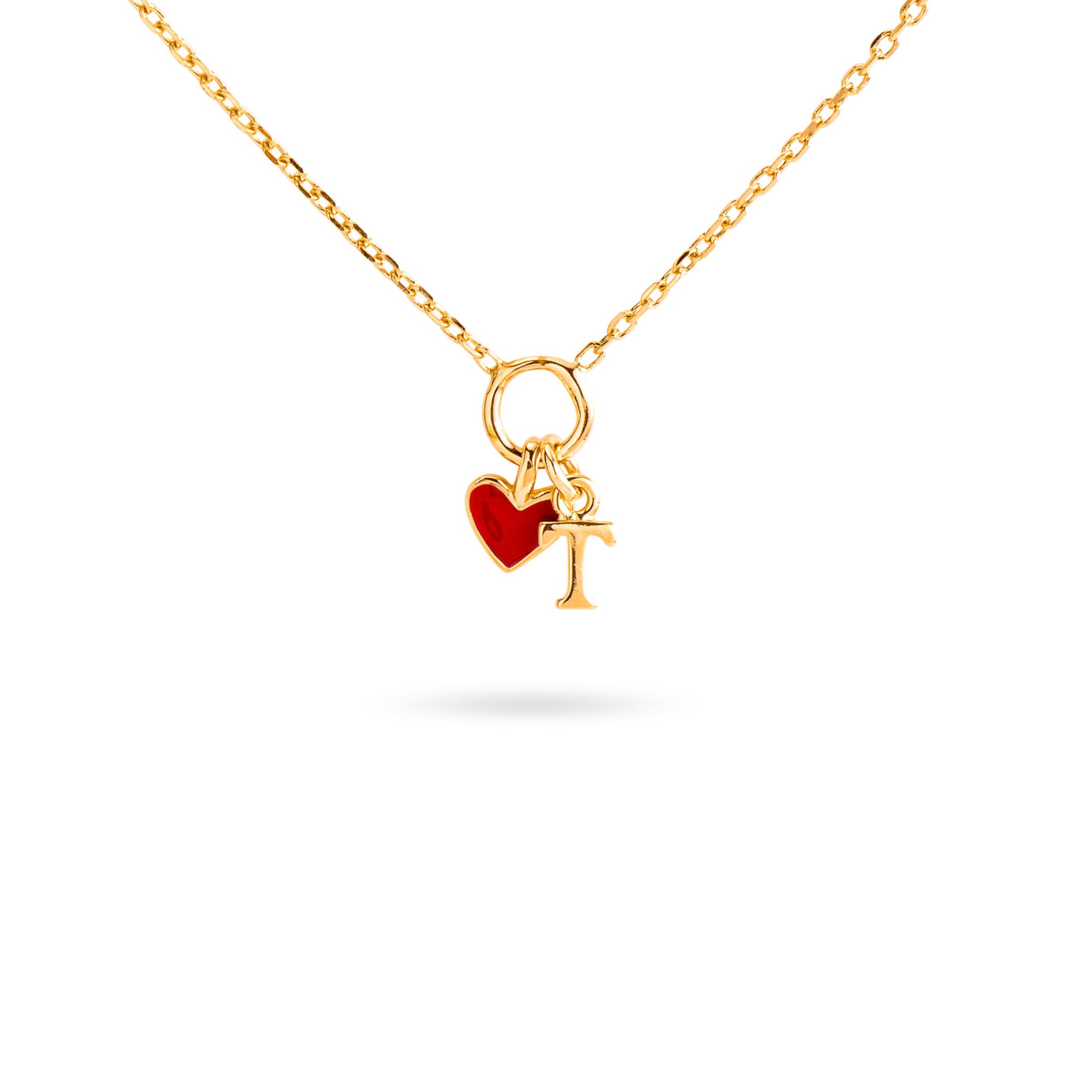 Collier doré Lilou passion personnalisable avec pendentif cœur rouge - Bijou sur fond blanc