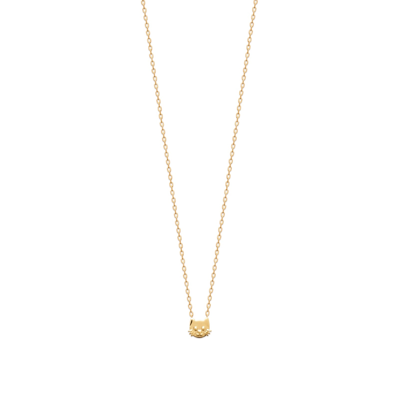 Collier pour enfant doré pendentif chat - Bijou photographié sur fond blanc 