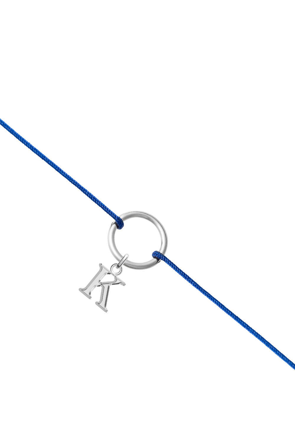 Bracelet cordon personnalisable argent initiales et charms Delya bleu - Bijou sur fond blanc