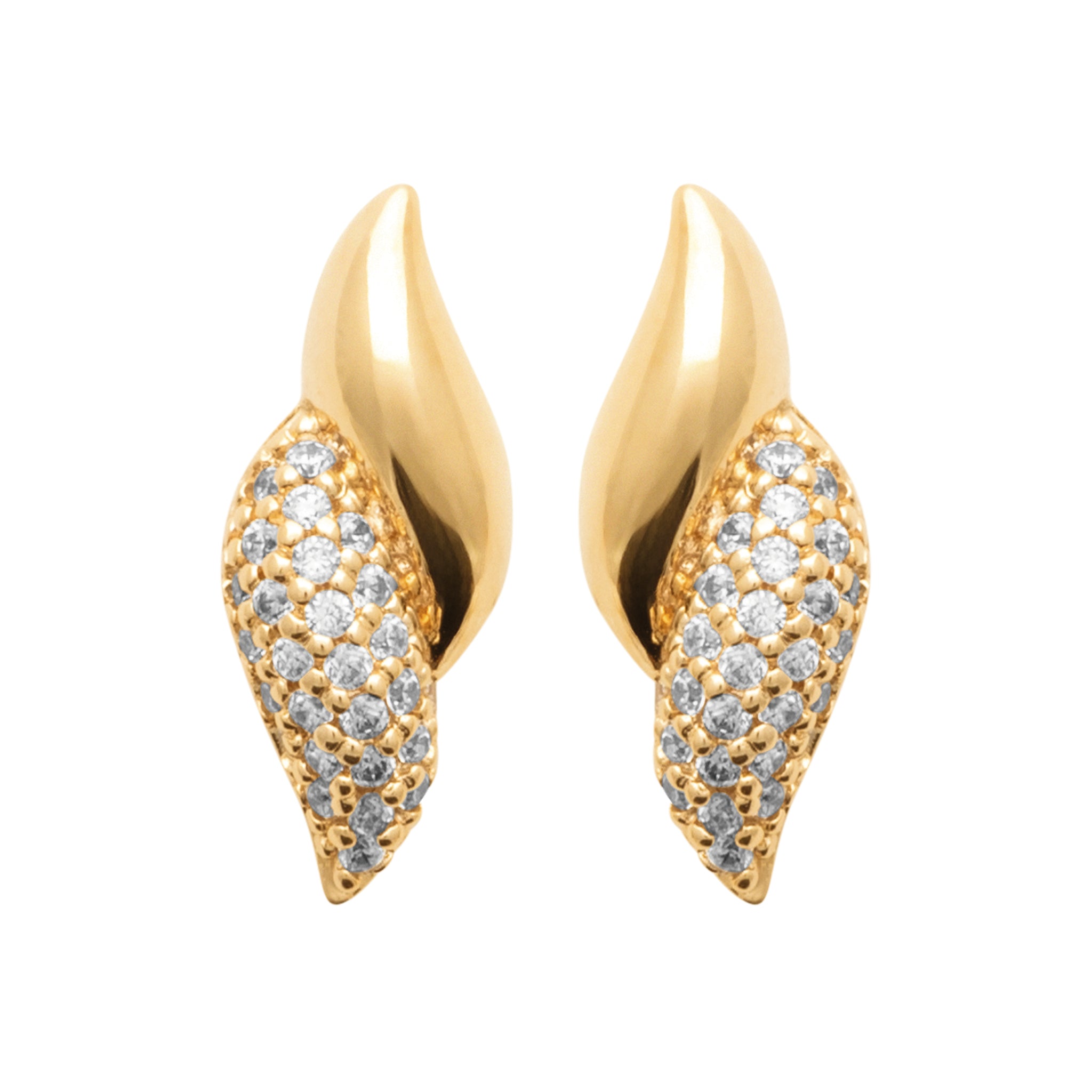 Boucles oreilles puces Minya dorees zircons Bijou photographié sur fond blanc