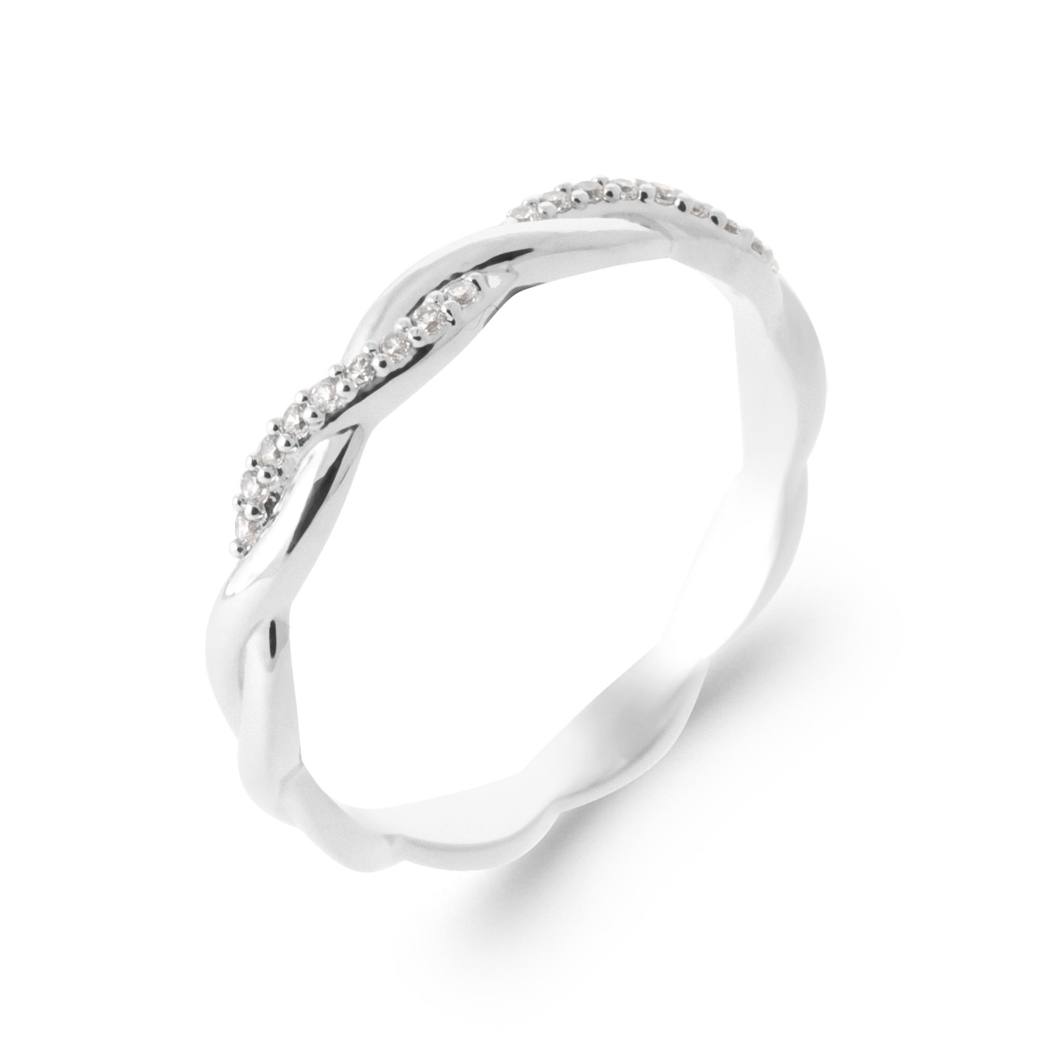 Bague argent Anne torsadée mi-lisse, mi-zircons - Bijou photographié sur fond blanc