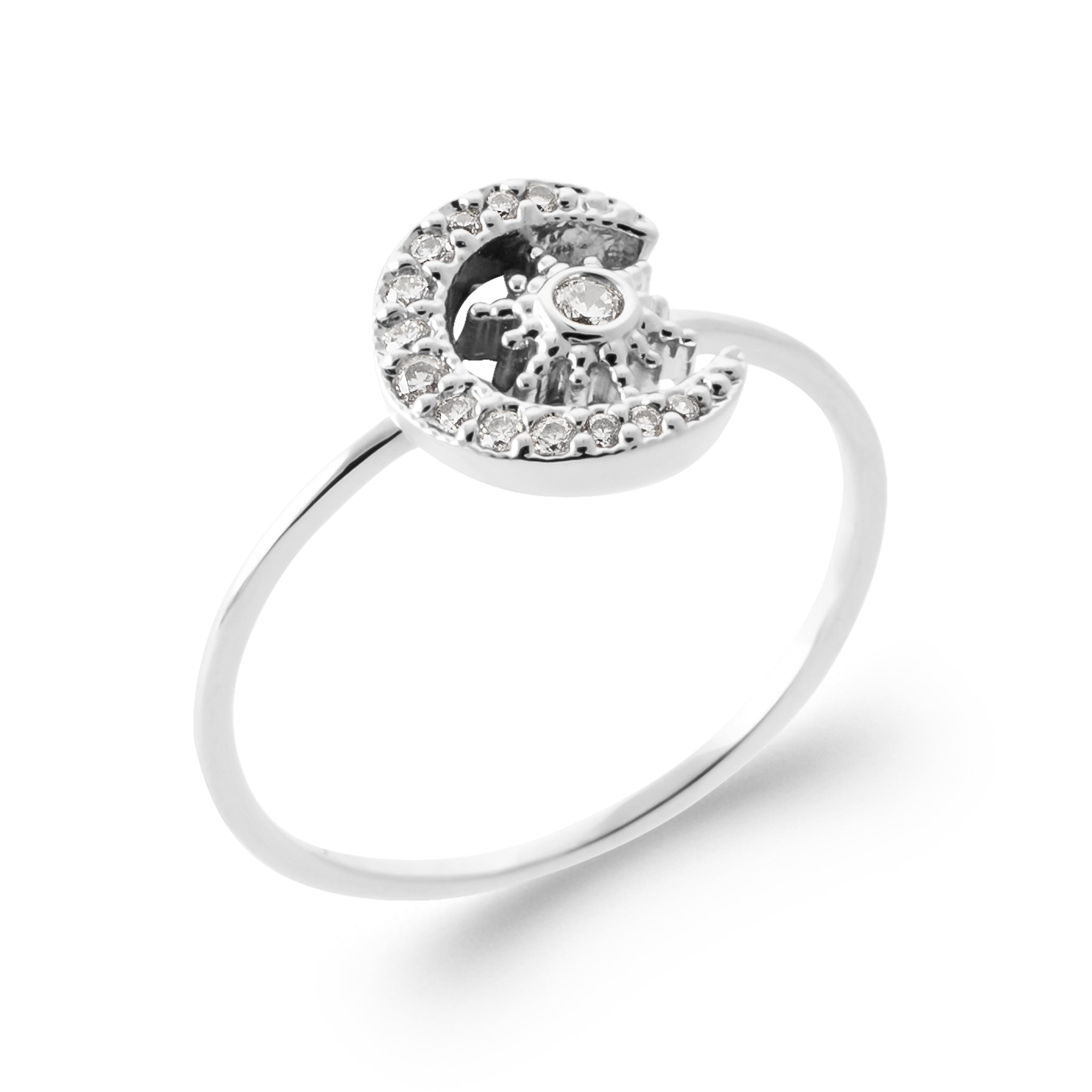 Bague argent Zoelie Lune et soleil sertis de zircons - Bijou photographié sur fond blanc