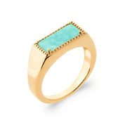 Bague dorée Delfina pierre rectangulaire amazonite - Bijou photographié sur fond blanc