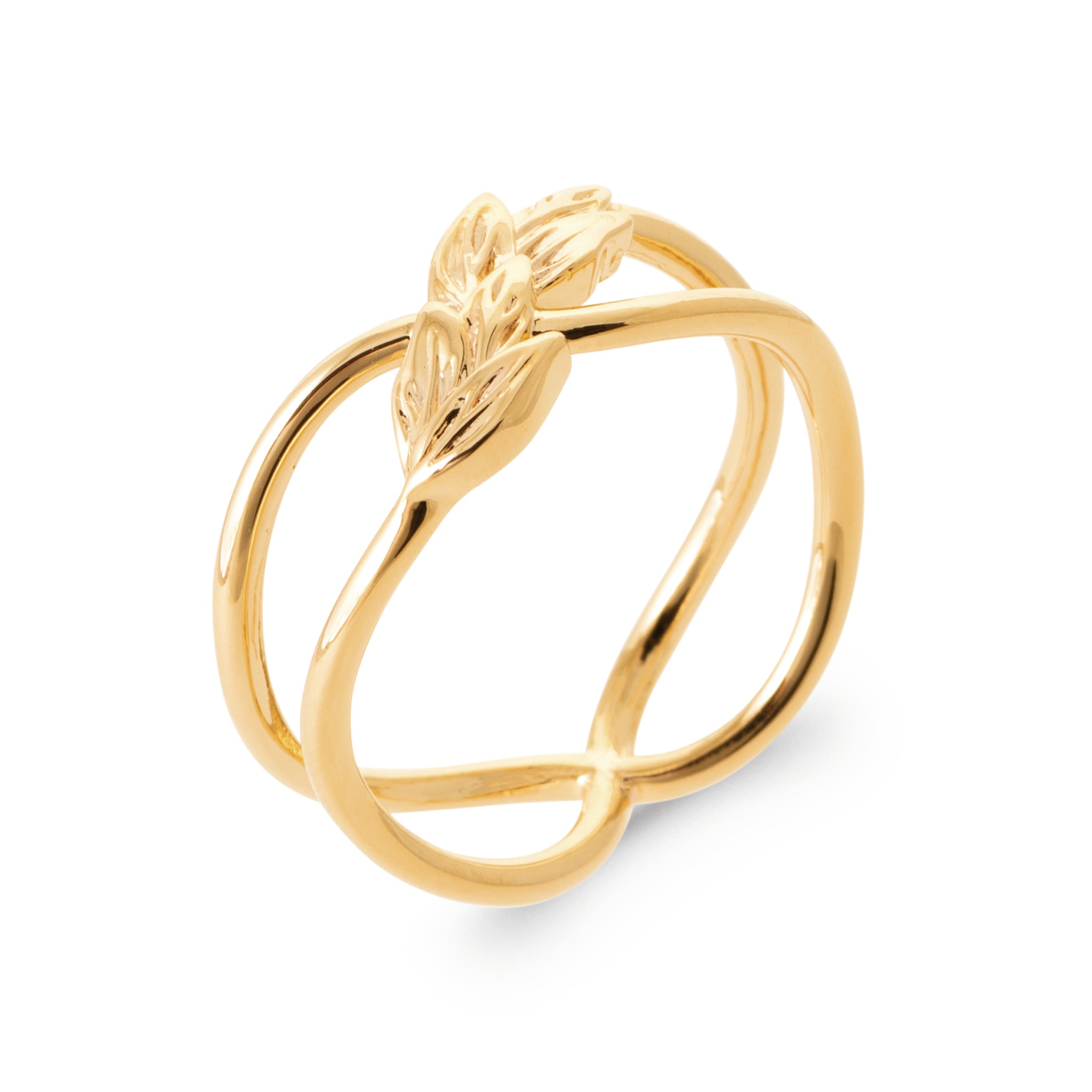 Bague dorée Jang feuilles - Bijou photographié sur fond blanc