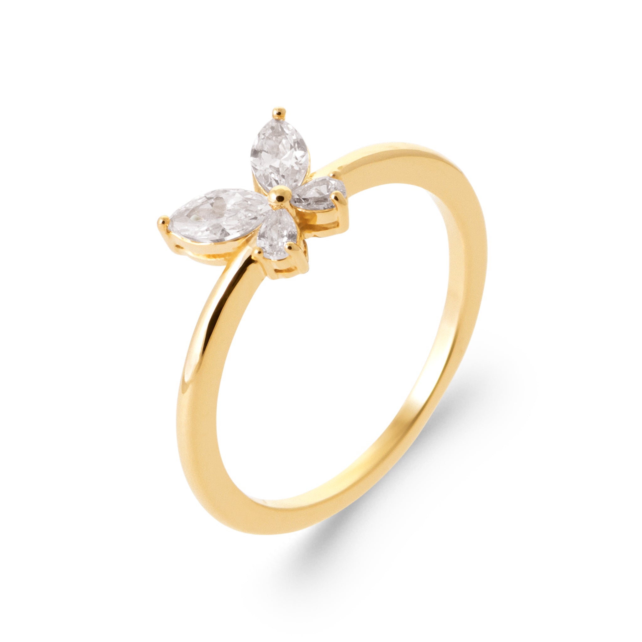 Bague dorée Lara blanc papillon zircons - Bijou photographié sur fond blanc