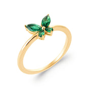 Bague dorée Lara vert zircons papillon - Bijou photographié sur fond blanc
