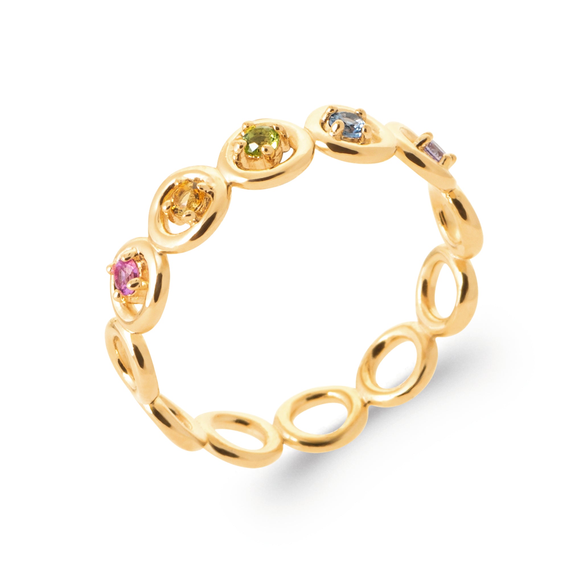Bague dorée Rosie zircons pastels - Bijou photographié sur fond blanc