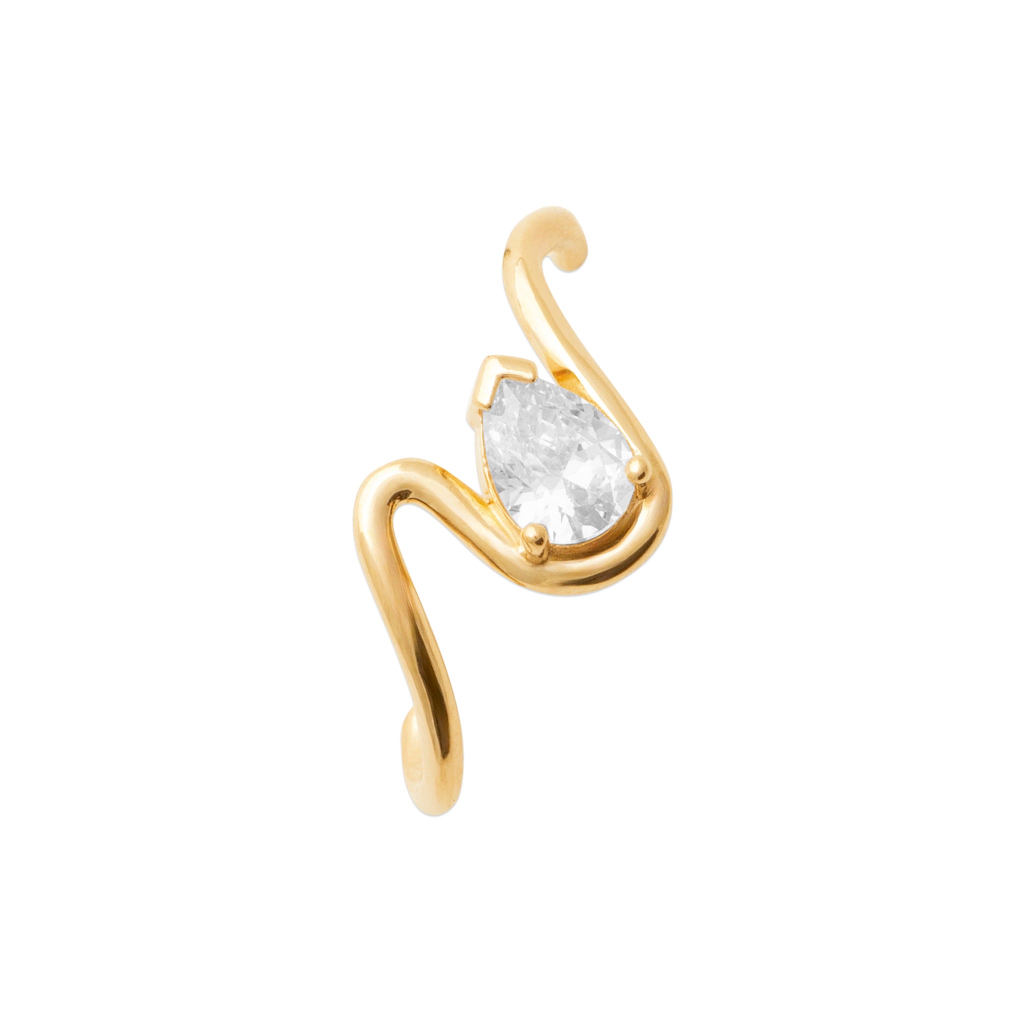 Boucle d'oreille dorée Kloé vendue à l'unité en forme de vague avec zircon - Bijou photographié sur fond blanc