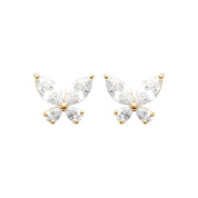 Boucles d'oreilles dorées puces Lara blanc zircons - Bijou photographié sur fond blanc