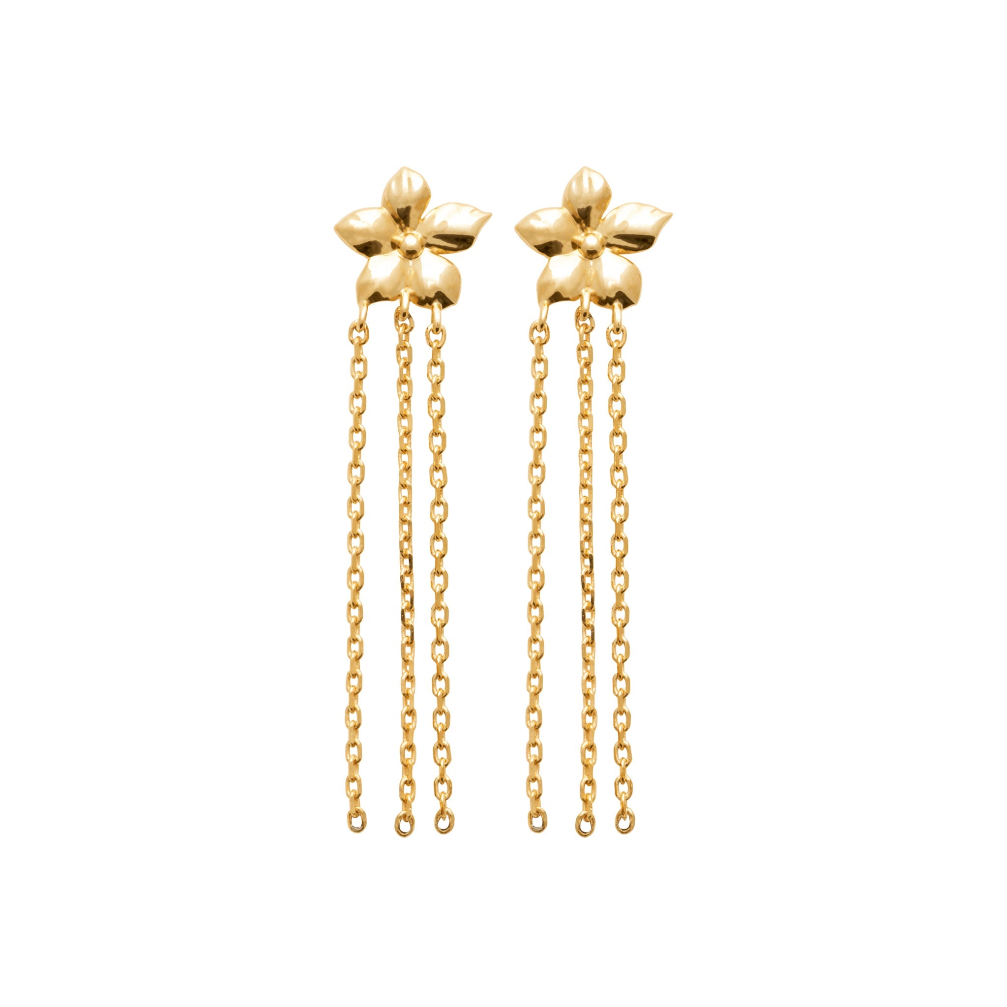 Boucles d'oreilles pendantes dorées River - Bijou photographié sur fond blanc