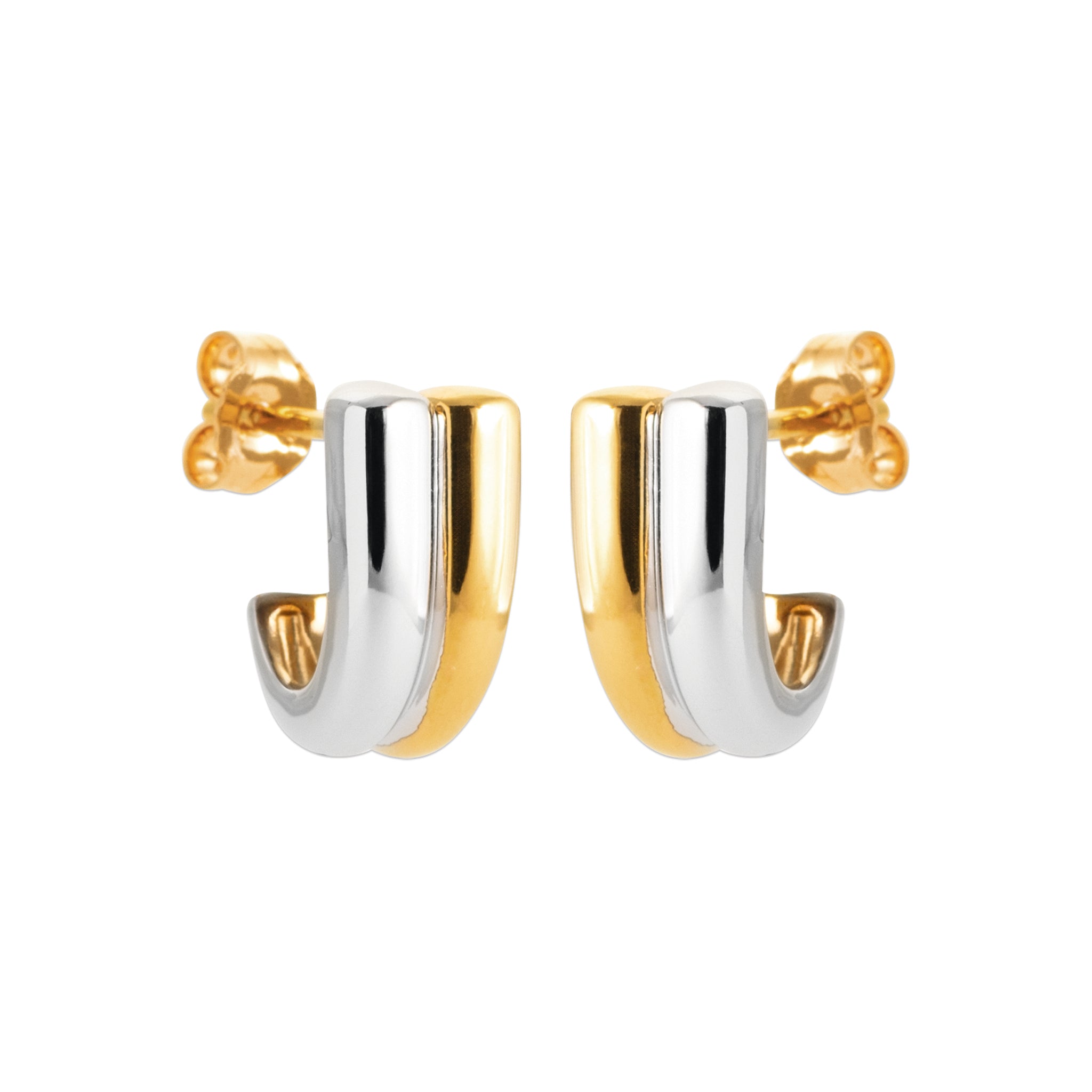 Boucles d'oreilles argentées et dorées Laurence bicolores - Bijou photographié sur fond blanc