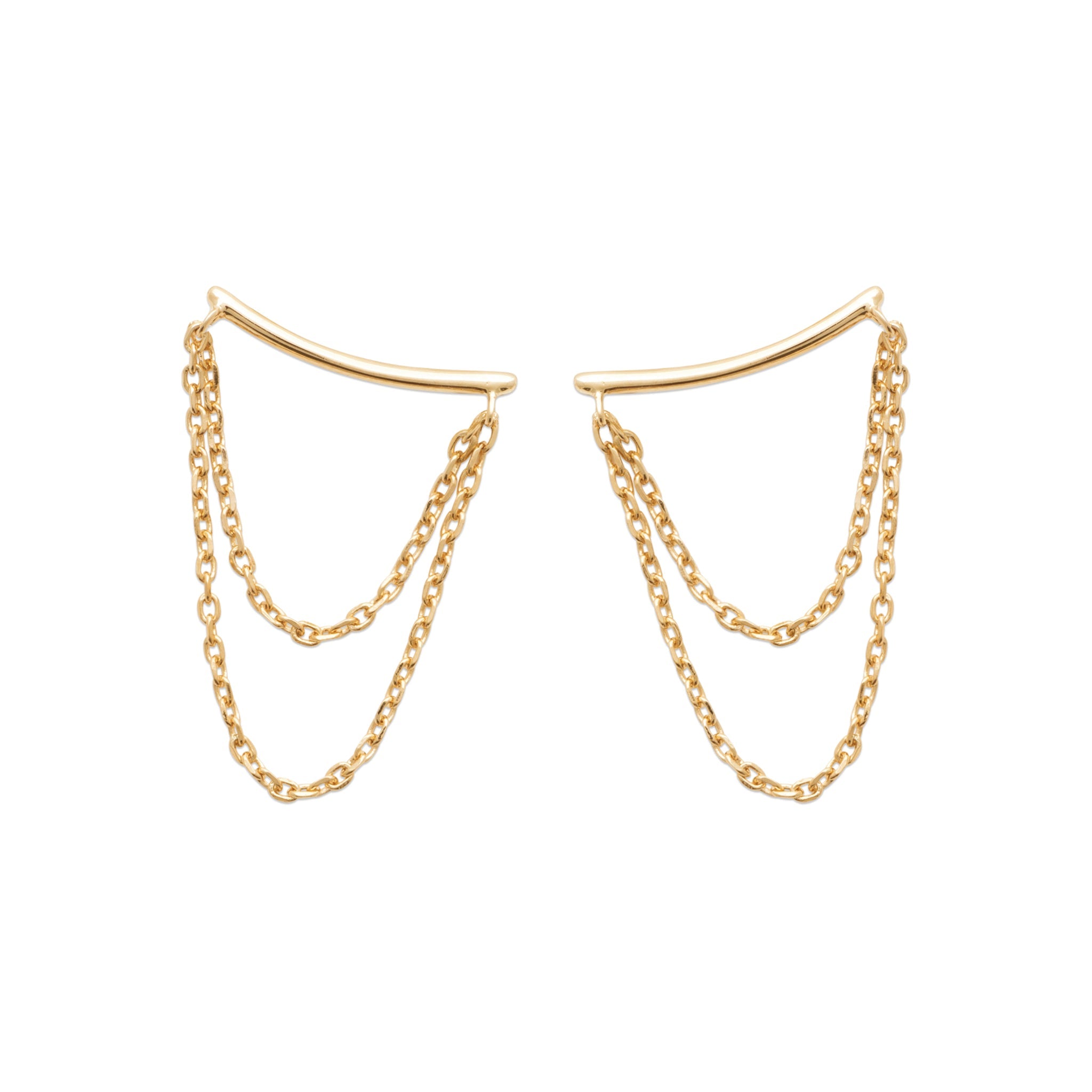  Boucles d'oreilles barrettes dorées Laya avec chaînes - Bijou photographié sur fond blanc