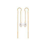 Boucles d'oreilles pendantes Eternity dorées avec nacre - Bijou photographié sur fond blanc