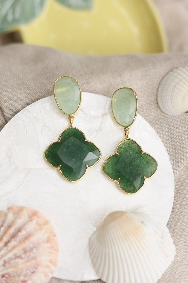 Boucles pendantes dorées Zephira vert