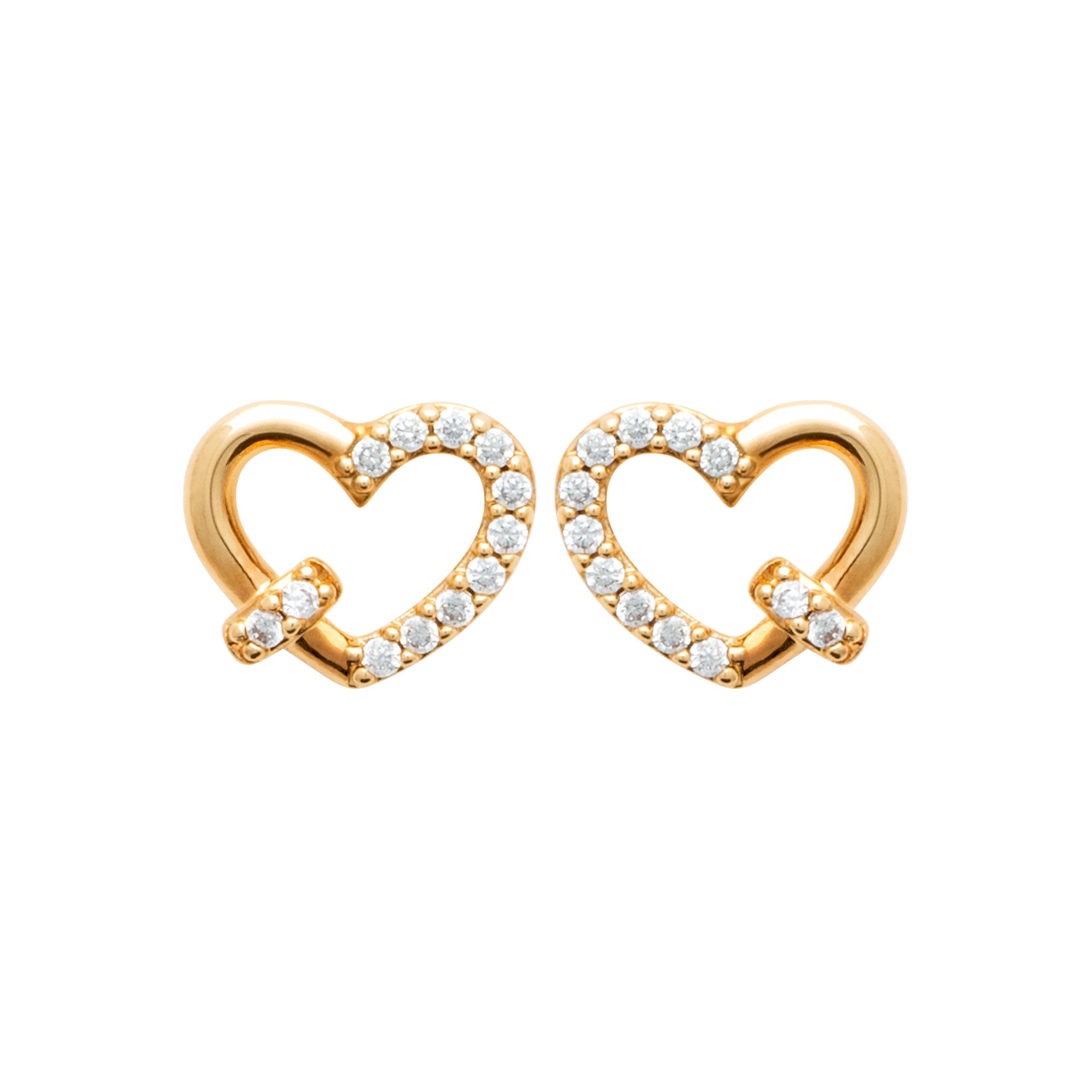 Boucles d’oreilles puces Taylor cœurs serties de zircons - Bijou photographié sur fond blanc