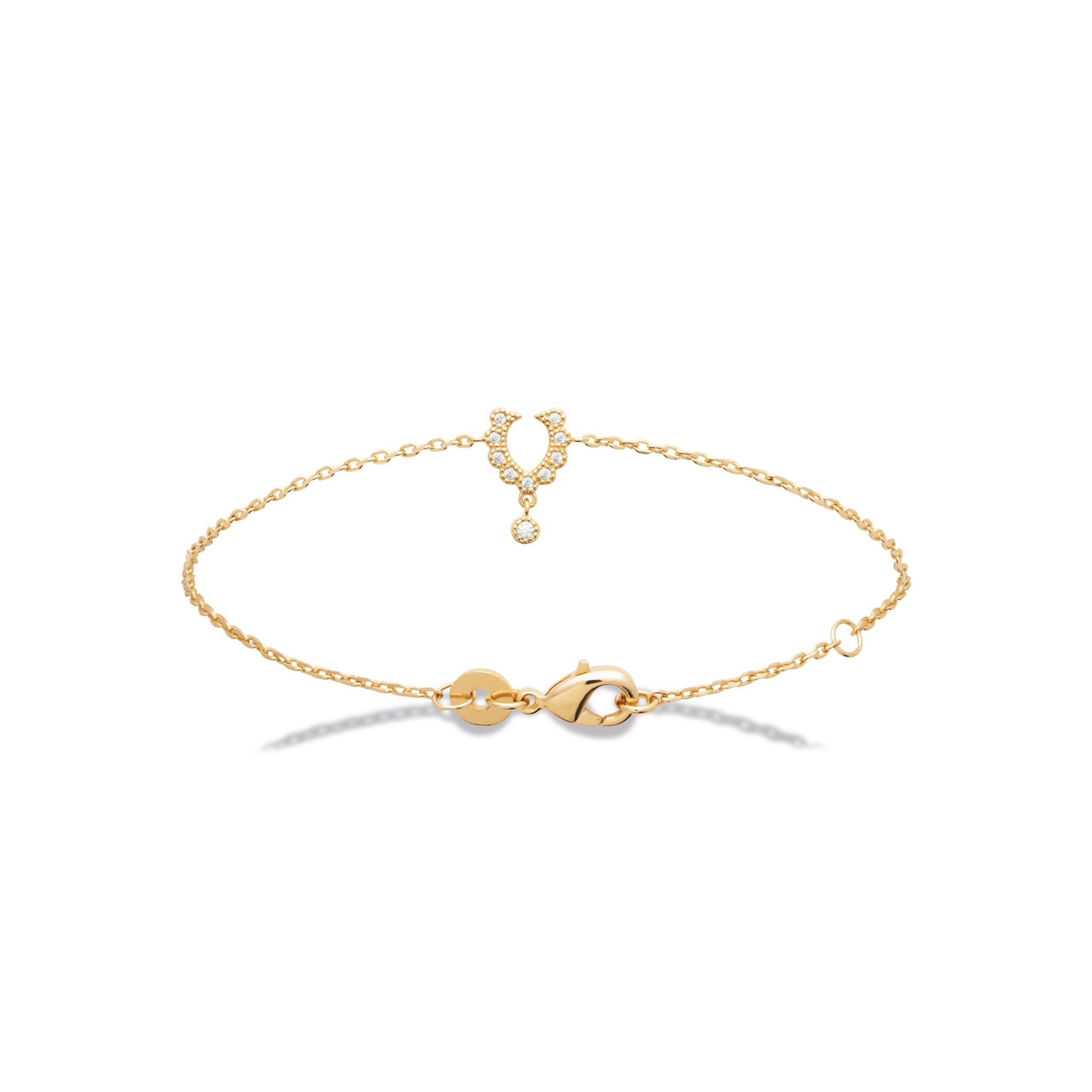 Bracelet doré Minnie fer à cheval serti de zircons avec pendentif - Bijou photographié sur fond blanc
