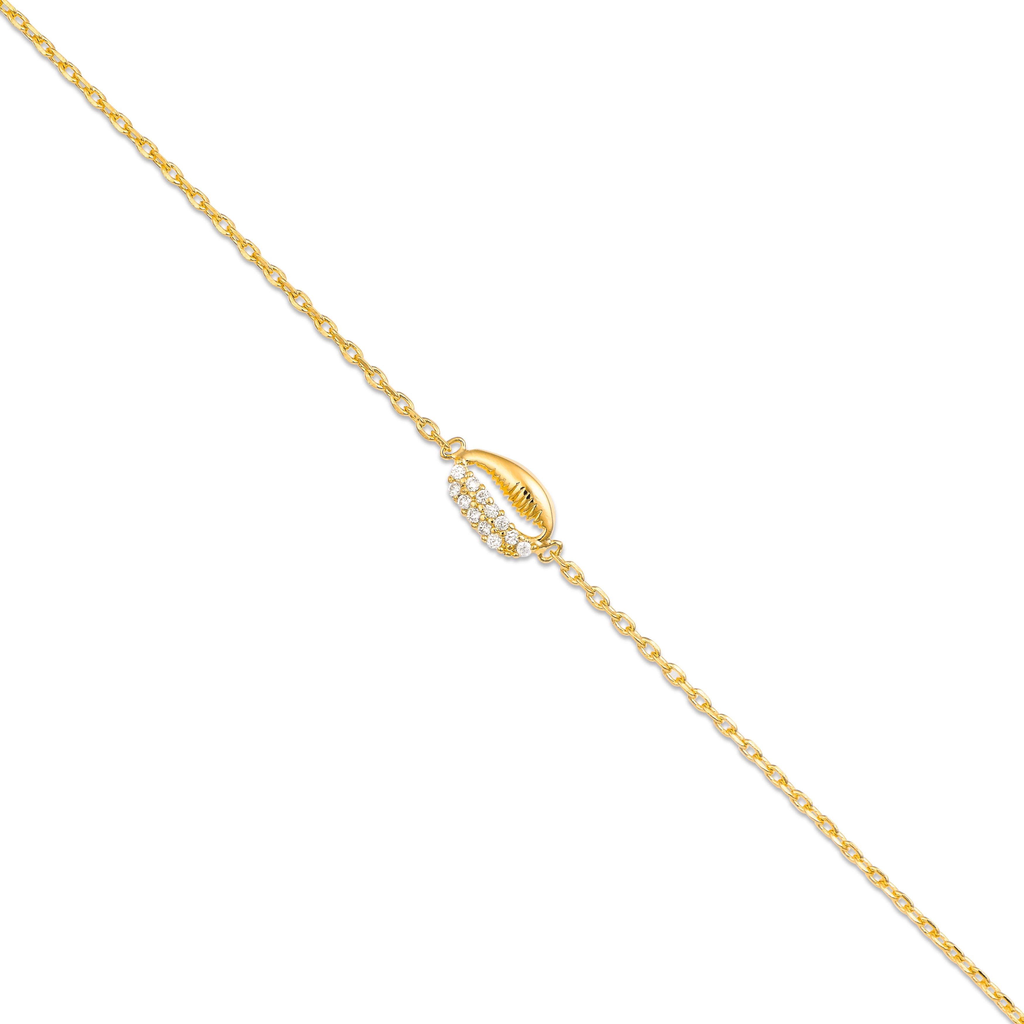 Bracelet doré Noella cauri zircons - Bijou photographié sur fond blanc