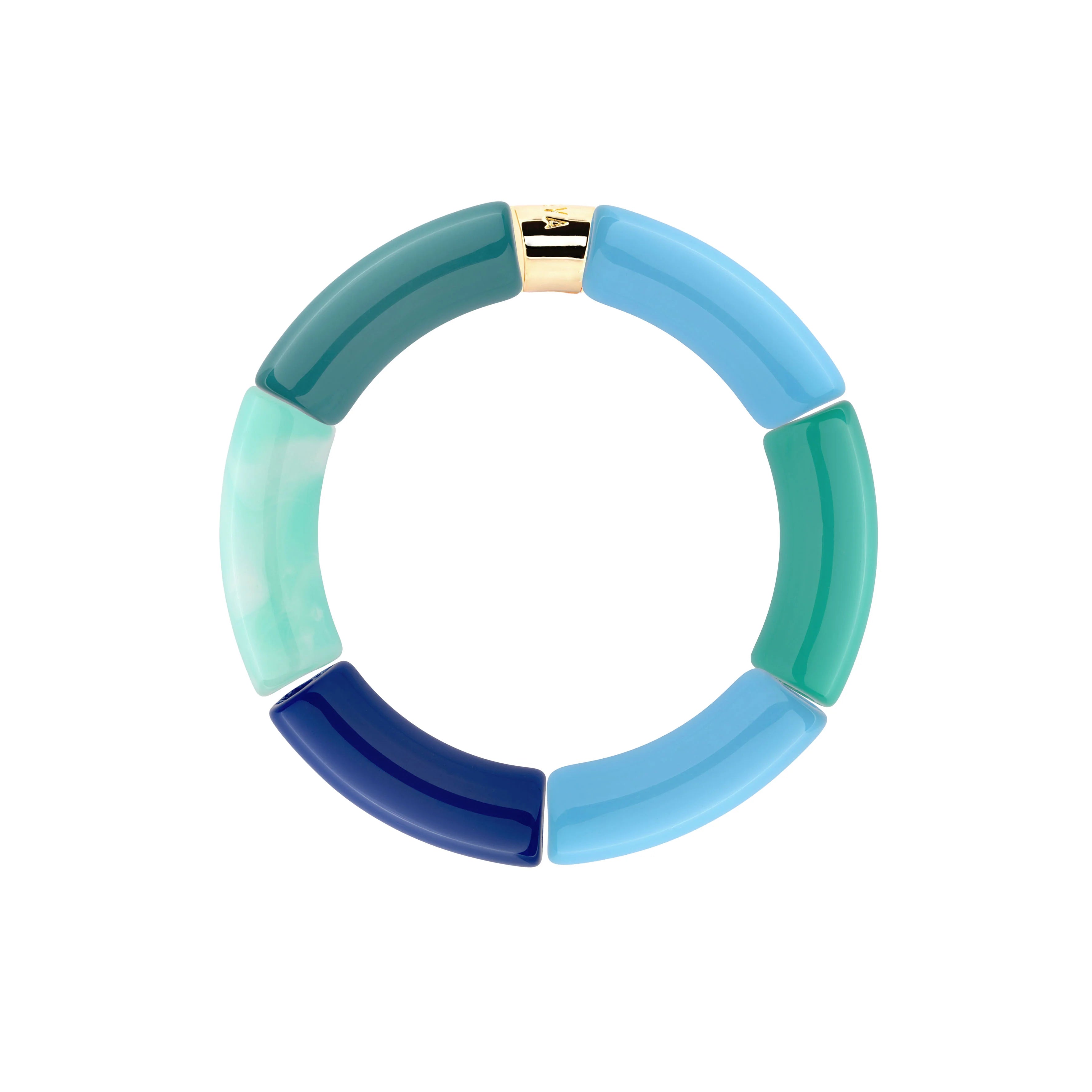 Bracelet doré en résine et acrylique turquoise et bleu Oceano 2 - Bijou photographié sur fond blanc